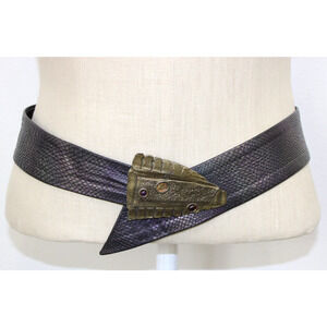 Vintage 1980s NINA GELARDI Adjustable Leather Waist Belt w/ Art Buckle *As Is*